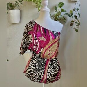 Style Me One-Shoulder Animal & Paisley Print Blouse — Size M